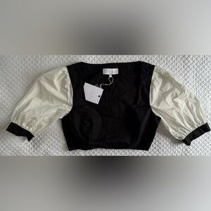 L'Academie Monochromatic Puff Sleeve Crop Top Structured Top SZ S NWT